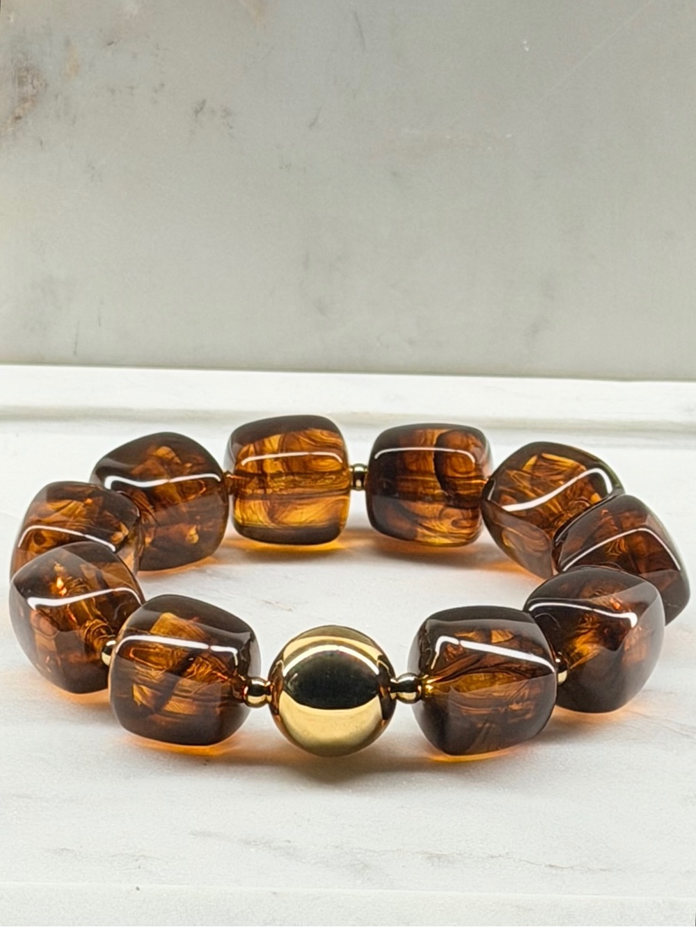 New Vintage-Style Amber Bead Stretch Bracelet